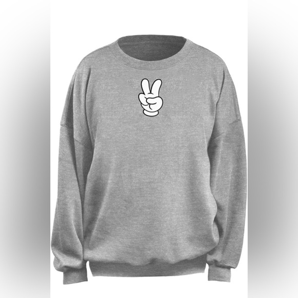 Disney Sweaters - Disney Women's Mickey Peace Hand Oversized Fleece Heather Grey- NWT
